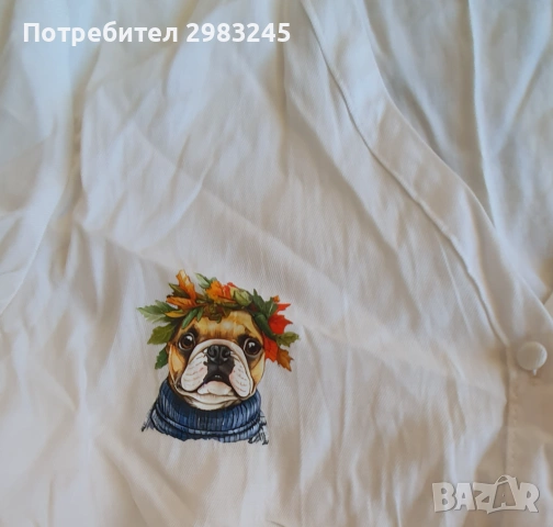 Дамска бяла риза с емблема кученце, снимка 2 - Ризи - 54270778