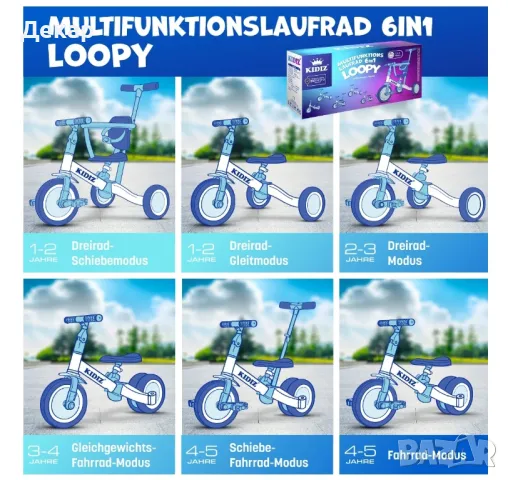 Велосипед за баланс 6в1, балансираща детска триколка от 1 до 5 години с товароносимост до 25 кг, снимка 2 - Детски велосипеди, триколки и коли - 49946116