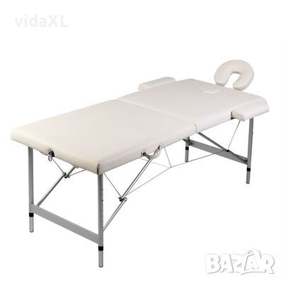 vidaXL Кремавобяла сгъваема масажна кушетка 2 зони с алуминиева рамка（SKU:110085