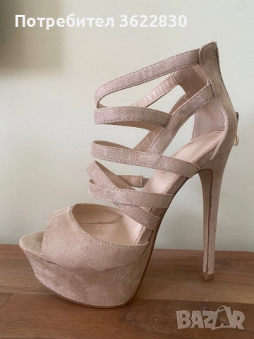 Бежови високи обувки с тънтк ток, снимка 4 - Дамски обувки на ток - 51518195