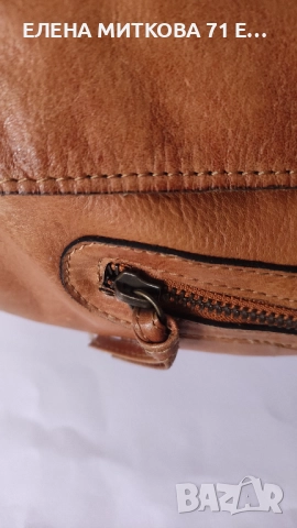 Pieces маркова пътна чанта от естествена кожа цвят коняк, снимка 11 - Чанти - 52324709