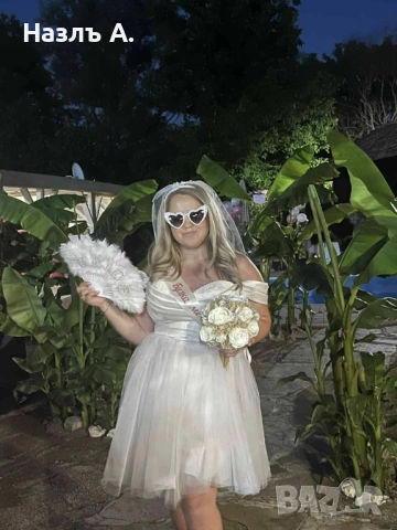 Бяла рокля с тюл, снимка 6 - Рокли - 53601236