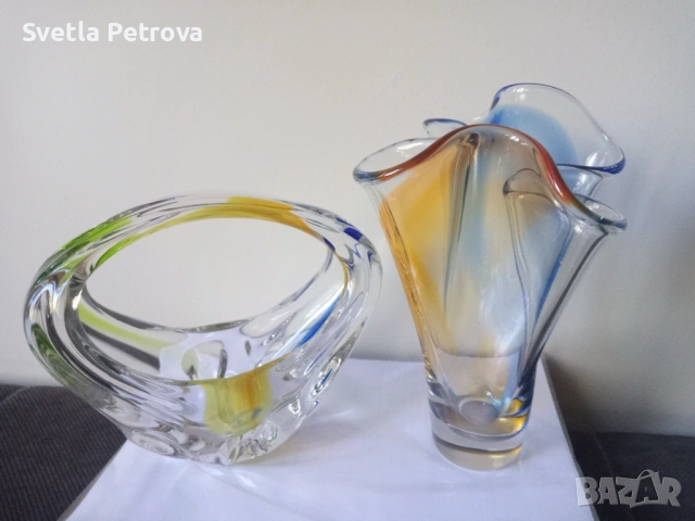 Стъклена ваза и купа кошница, снимка 6 - Антикварни и старинни предмети - 53248743