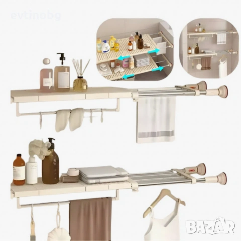 Разтегателен телескопичен рафт без пробиване 50–80 см – универсално решение за кухня, баня и гардеро, снимка 2 - Други - 53896526