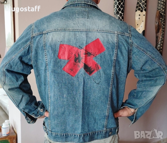 Мъжки оригинални винтидж маркови дънкови якета графити надписи М L Xl, снимка 5 - Якета - 43287814