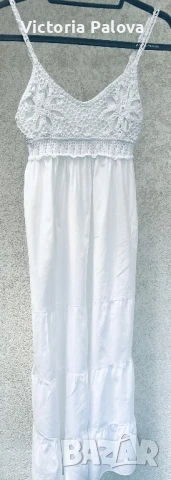 Дълга бяла рокля тънък памук Италия, снимка 4 - Рокли - 51026617