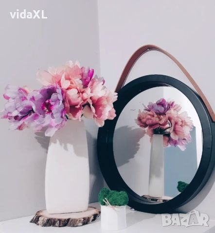 vidaXL Стенно огледало с каишка, 40 см, черно(SKU:320363, снимка 1 - Огледала - 46280044