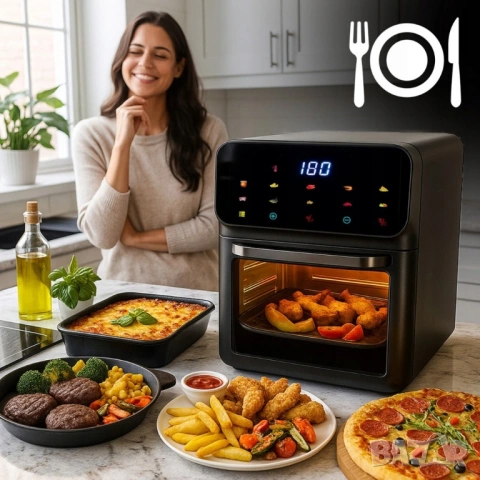 Еър фрайър и фурна 2-в-1 , XXL Капацитет 8.5L, 1350W, 10 Програми, LED Тъч дисплей