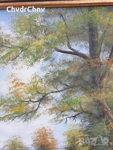 80х70см/голяма картина масло върху платно/селски пейзаж/къщи-дървета-планина/дървена рамка, снимка 5 - Картини - 50852639