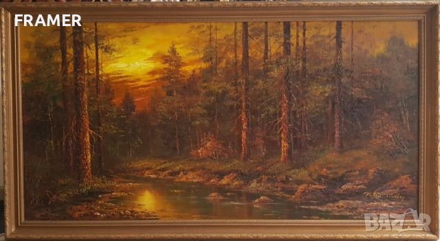 Питър Тенсли Peter Tensley (американец) „Горско езеро“ Голяма маслена картина върху платно, снимка 1 - Картини - 45636775