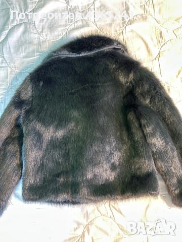 Дамско черно палто/ яке с косъм Чисто НОВО! Размер М, снимка 6 - Якета - 52577034