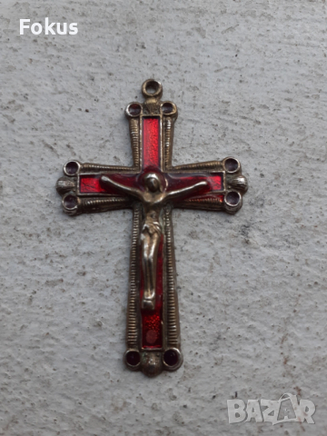 Стар бронзов кръст с емайл, снимка 2 - Антикварни и старинни предмети - 53388684