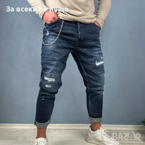 Мъжки Сини Ежедневни Дънки С Модерна Slim Fit Кройка Код moskito26, снимка 3 - Дънки - 53843141