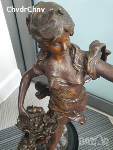 47см-4кг Moreau ЦАМ статуетка/стара френска скулптура/фигура на жена с ангел-херувим, снимка 8 - Статуетки - 54166401