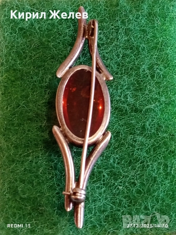 Винтидж сребърна брошка с ЕСТЕСТВЕН БАЛТИЙСКИ КЕХЛИБАР елегантна Арт бижу 38755, снимка 5 - Антикварни и старинни предмети - 52912928