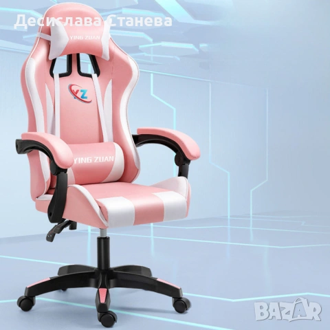 Геймърски стол с регулируема височина, лумбална възглавница и метална основа, снимка 3 - Други стоки за дома - 53144194