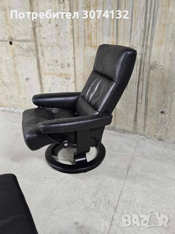 Кресло и табуретка от естествена кожа с релакс функция, снимка 3 - Дивани и мека мебел - 45595042