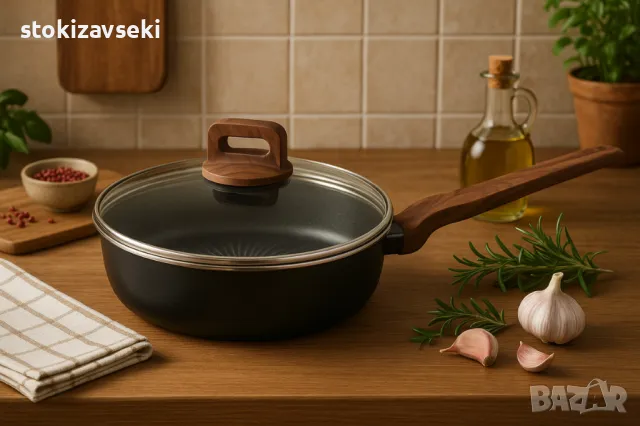 Тиган с капак Voltz Paris, 24x6.3см., Дълбок, Топлинен сензор, Кован алуминий, Незалеп. покритие, снимка 1