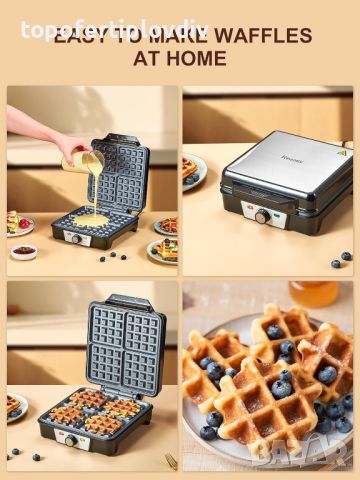 Уред за гофрети Reemix Waffle Iron for 4 Belgian Waffles,Гаранция, снимка 7 - Гофретници - 46766462