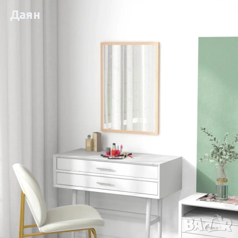 Стенно огледало HOMCOM 50x70см, дървена рамка, естествен цвят , снимка 2 - Огледала - 53430655