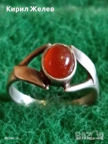 Винтидж сребърен пръстен с Червен КЕХЛИБАР Арт бижу 39868, снимка 4 - Пръстени - 54079182