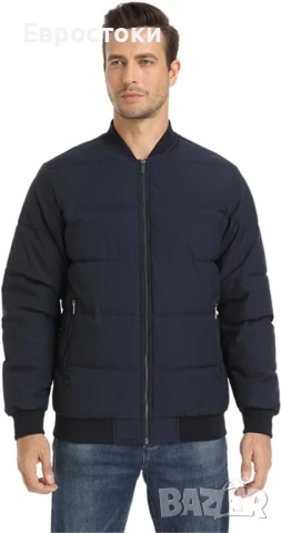 MAGCOMSEN Ветроупорно мъжко ватирано бомбър яке с джобове с цип, топло и удебелено. Черно Размер M , снимка 2 - Якета - 50715981