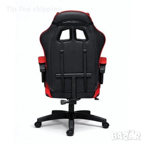 Удобен геймърски стол с поставка за крака и масажна лумбална възглавница, Черно-червен, снимка 3 - Столове - 53449642