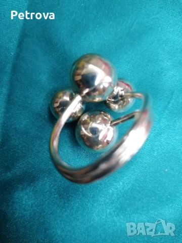 масивен сребърен пръстен с топчета, снимка 3 - Пръстени - 53133541