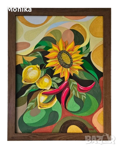 Картина с лимони и слънчоглед, 34.5/44.5 см