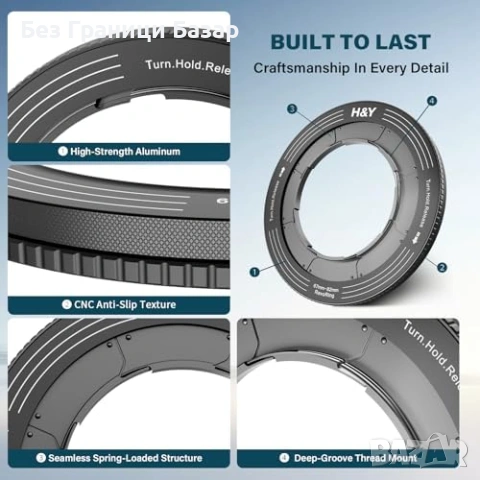 Нов Регулируем адаптерен пръстен H&Y RevoRing 37-49мм 52мм за фотоапарат, снимка 5 - Обективи и филтри - 53835710