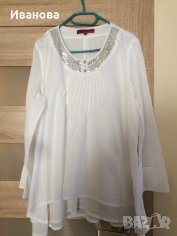 Интересна бяла блуза/риза на два пласта. № 42. - 100 % памук., снимка 2 - Блузи - 53691215