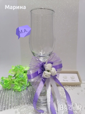 Подвижна украса за шампанско, за чаши, за свещи в лилаво., снимка 10 - Сватбени аксесоари - 52480938