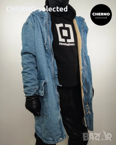 Дълго деним яке тип парка с шерпа подплата и качулка ZARA Denim Sherpa Hooded Longline Jacket – L•XL, снимка 11 - Якета - 53669998