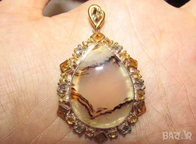 925 сребърно колие с натурален ахат 25 карата, снимка 3 - Колиета, медальони, синджири - 50990822