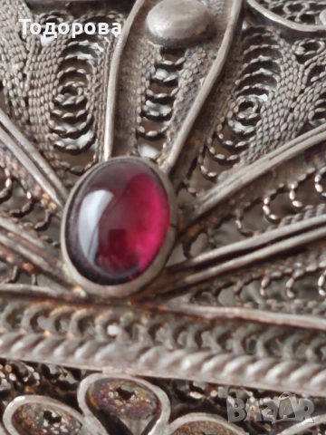 Стара Сребърна филигранна кутия за бижута с натурален рубин/сребро 925/, снимка 12 - Други - 52317358