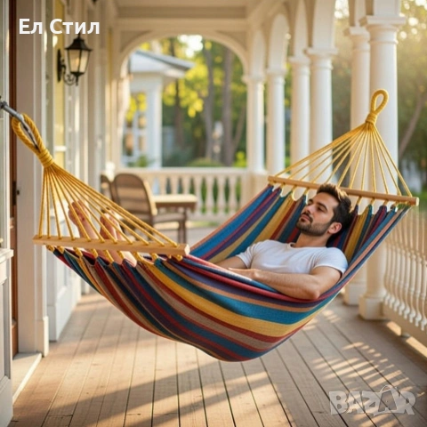 Хамак XXL с възглавница и чанта — максимален комфорт до 250 кг за релакс навън, снимка 5 - Други - 53356356