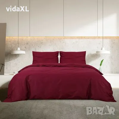 vidaXL Комплект спално бельо, бордо, 220x240 см, памук(SKU:136179), снимка 2 - Спални и легла - 49234718