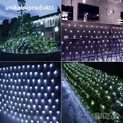 Коледни лампички LED мрежа 144 диода 1.5м х 1.5м снежно бяла светлина 