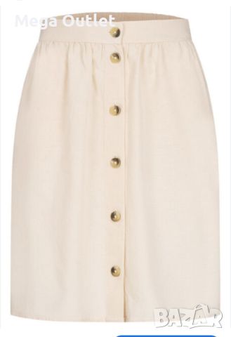 Къса ленена пола с декоративни копчета, джобове, бранд Pieces, снимка 1 - Поли - 45964414