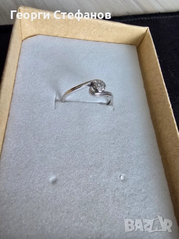 💎 Годежен пръстен от бяло злато 14K с естествен диамант 0.05 ct - елегантен, снимка 2 - Пръстени - 54052001