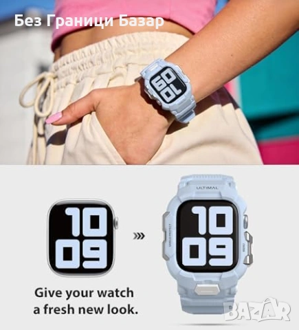 Нова Apple Watch каишка с калъф удароустойчива синя 42 41 40mm за часовник, снимка 4 - Каишки за часовници - 54044778
