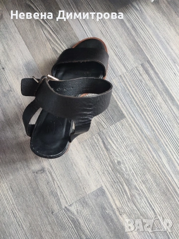 Черни сандали от естествена кожа с дървен дебел ток размер 38, снимка 6 - Сандали - 54214970