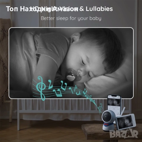 Бебефон BOIFUN 5" 1080P, управление чрез екрана + приложение, разпознаване на плач и движение , снимка 2 - Бебефони - 54023715