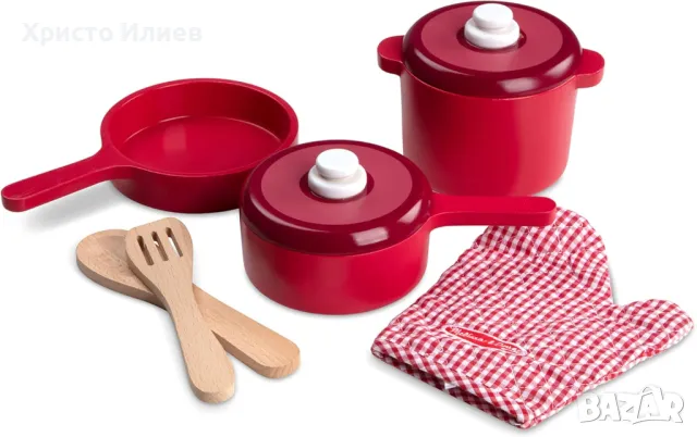 Дървен комплект за готвене Melissa and Doug тенджери и тиган, снимка 4 - Други - 50298111