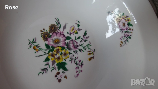 Порцелан на „Китка“ с декор полски цветя със златен кант., снимка 5 - Чинии - 51646521