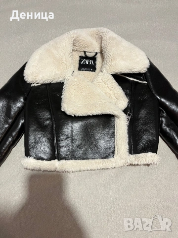 Късо яке Zara - еко кожа с пух, снимка 2 - Якета - 53267751