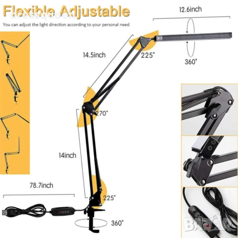 4440 Професионална LED лампа с 3 режима и 10 нива на яркост, снимка 7 - Настолни лампи - 53634545