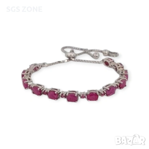 Сребърна гривна с нежен розов рубин от Тайланд, снимка 9 - Гривни - 53385718