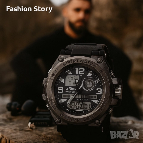 Спортен аналогово-дигитален мъжки часовник с подсветка, аларма и водоустойчив корпус, снимка 5 - Мъжки - 51971921