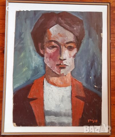 Портрет на мъж от худ. Стефан Гацев , маслени бои на картон., снимка 5 - Антикварни и старинни предмети - 45254946